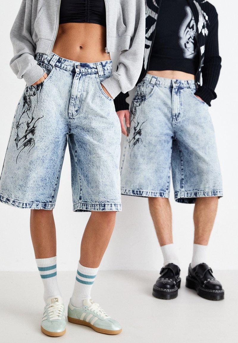 Jaded London LAZY WILLY JORT UNISEX - Džinsiniai šortai - light blue