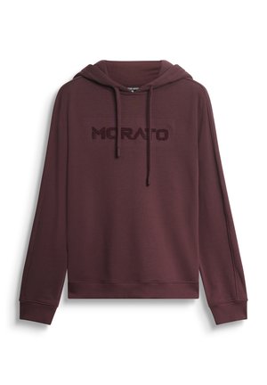 Maroon dukserica s kapuljačom izrađena od mekog materijala, sa prednjim džepom, kapuljačom s vezicom i utisnutim logom "MORATO" na prsima. Riblje manžete.