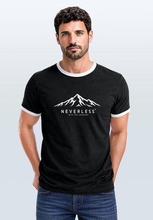 Neverless, HERREN T-SHIRT RETRO KONTRASTBUND - DESIGN UNKNOWN - PRINTSHIRT - T-Shirt print - schwarz-weiß
