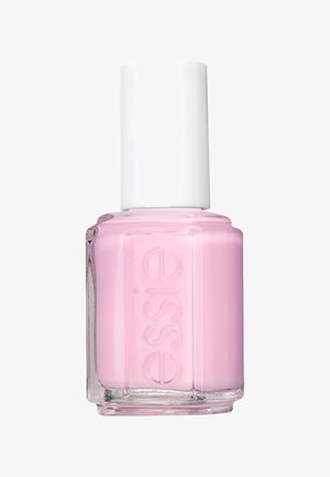 Smalto Essie in una bottiglia di vetro quadrata, con un tappo bianco. Lo smalto è di un rosa chiaro, dalla texture liscia e lucida.