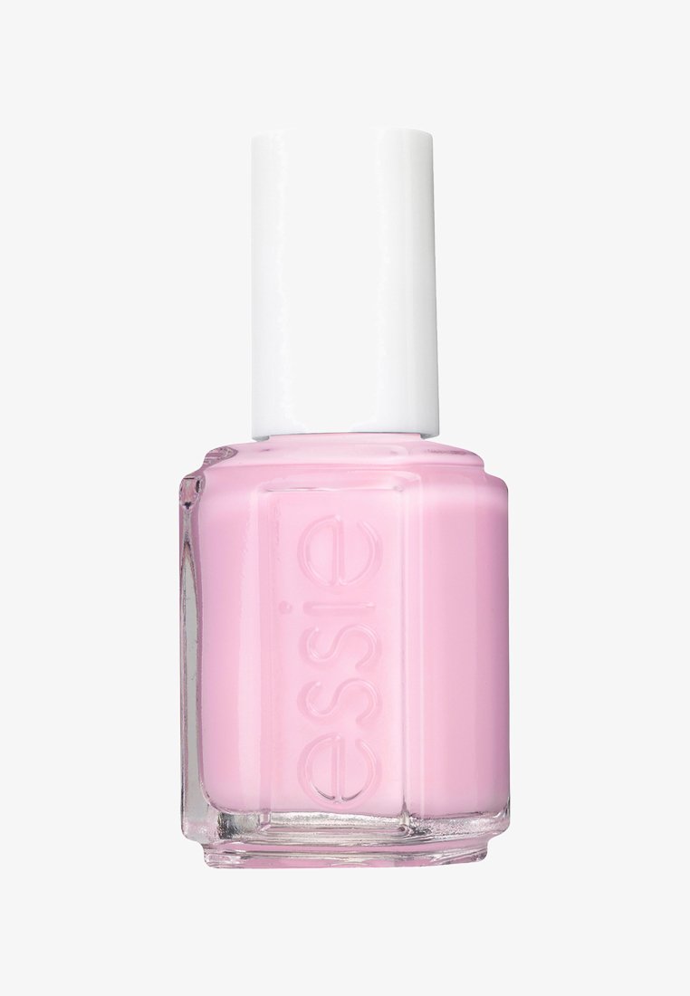 Essie Nagellack in einer quadratischen Glasflasche mit einem weißen Deckel. Der Lack hat einen hellen Rosaton und eine glatte, glänzende Textur.