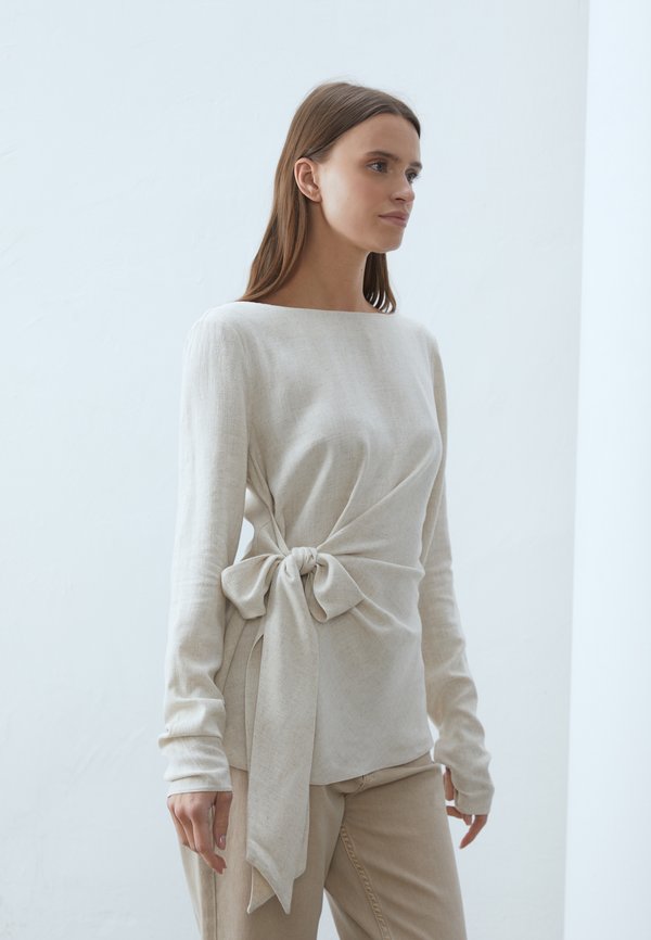 LINEN MIX BLEND BLOUSE - Blouse - beige