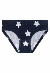 Boxeri din bumbac de culoare bleumarin, cu un model de stele albe și interior gri deschis. Branț elastic și cusături contrastante pe margini.