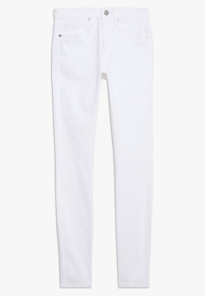 Jeans blancos de corte slim fabricados en denim. Incluyen un cierre de botón, diseño de cinco bolsillos y una textura suave.