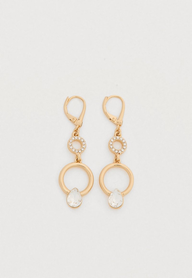 Σκουλαρίκια με επίχρυσο τόνο σε σχήμα σταγόνας, με κυκλικά σχέδια, διαφανή σταγόνα και διακοσμητικά από λαμπερά στρας.