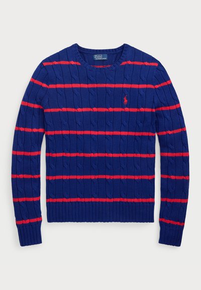 Polo Ralph Lauren STRIPED  CABLE KNIT COTTON SWEATER - Jumper - blue/red