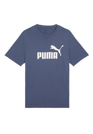 Tumši zils īsām piedurknēm T-krekls no kokvilnas, ar lielu baltu "PUMA" logo un lecošā pumā siluetu priekšpusē.