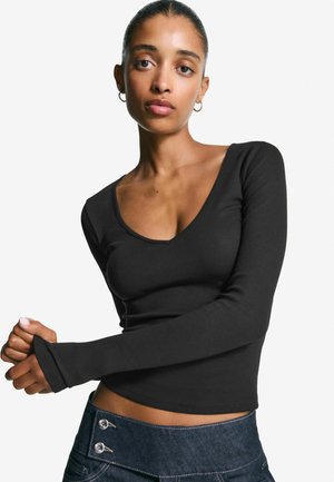 LONG SLEEVE V-NECK - Top s dlhým rukávom - black