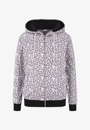 Sudadera de felpa con estampado de leopardo, con cremallera frontal, forro de capucha negro en contraste, cordones y puños y dobladillo acanalados. Fabricada en tejido suave.
