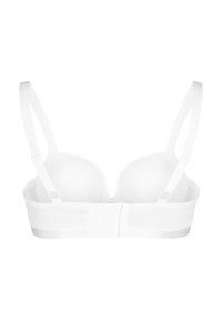 White padded bra with adjustable straps, underwire support, and a hook-and-eye back closure. Smooth texture with minimal detailing.