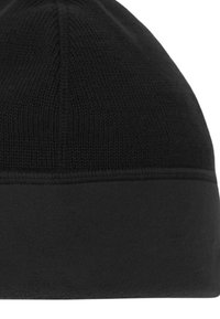 Cappello invernale nero con sezione superiore a maglia a coste e fascia inferiore in pile solido per un maggiore calore.