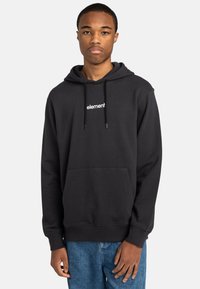 Schwarzer Kapuzenpullover mit Kängurutasche, verfügt über ein weißes "element" Logo auf der Brust, aus einem weichen, langlebigen Stoff gefertigt.