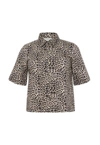 Kortärmad leopardmönstrad skjorta i beige och svart med knäppning fram och krage. Tillverkad av mjukt tyg med en avslappnad passform.