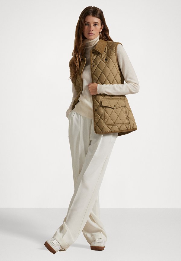 CORDUROY TRIM QUILTED VEST - Waistcoat - desert khaki3