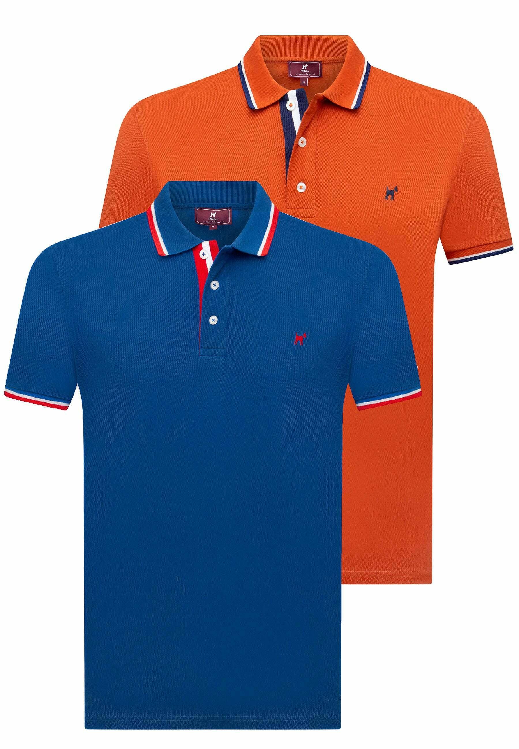 royal blue and red polo shirt