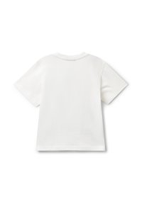 Camiseta de algodón blanca de manga corta, vista desde la parte de atrás, con cuello redondo y sin patrones ni logotipos visibles.
