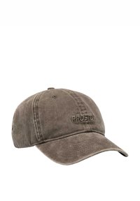 Brązowa bawełniana czapka z daszkiem z regulowanym paskiem. Posiada zakrzywiony daszek i haftowane logo "PROST" z przodu. Miękka w dotyku.
