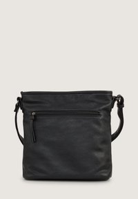 Borsa a spalla in pelle nera con finitura testurizzata, dotata di chiusura superiore e tasca frontale con zip. Cinghia regolabile per maggiore comodità.