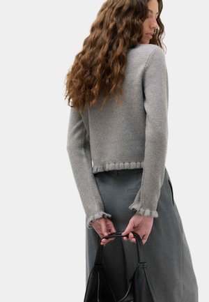 Marks & Spencer, RUFFLE HEM AND CUFF CARDIGAN. - Cardigan - mid grey marl