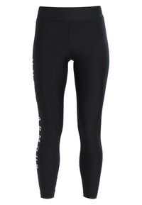 Leggings neri dal design elegante e aderente. Realizzati in un materiale morbido e elastico con il logo "UNDER ARMOUR" bianco lungo il lato.