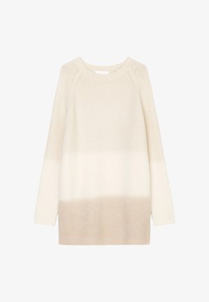 Pull léger en maille avec col rond. Présente un dégradé du crème au beige au niveau de l'ourlet, des manches longues et des poignets côtelés.