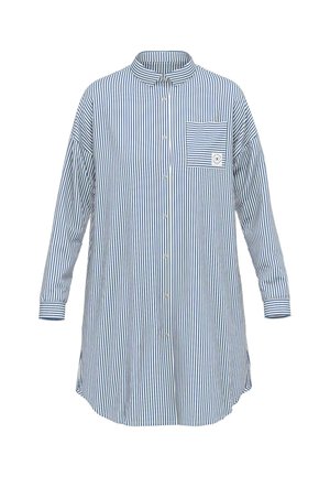 Chemise à rayures bleu et blanc. Dotée de manches longues, d'un col et d'une poche poitrine avec un logo. Tissu en mélange de coton.