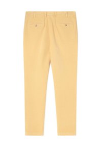 Gele katoenen broek met een slim fit, voorzien van een platte voorkant, twee achterzakken en een gladde textuur.