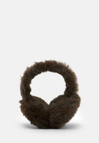 Brune ørevarmere i imiteret pels med et fleksibelt, rundet bånd. Tykk, blød tekstur med en fluffy finish på ørepolstringen. Velegnet til koldt vejr.