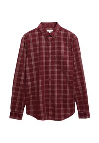 Bordeaux geruite overhemd met kraag, voorzien van een borstzak aan de linkerzijde, lange mouwen en een zachte, textuurstof.