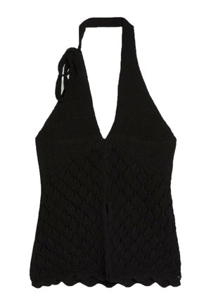 Bershka, OPEN KNIT HALTER TOP - Débardeur - black