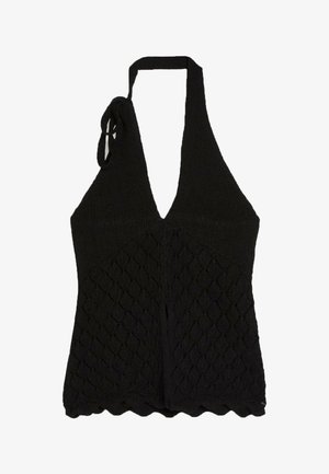 Bershka, OPEN KNIT HALTER TOP - Débardeur - black