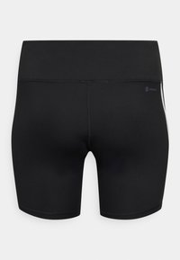 Czarne sportowe szorty wykonane z gładkiego, elastycznego materiału. Posiadają wysoki stan i minimalistyczny design z logo na plecach.