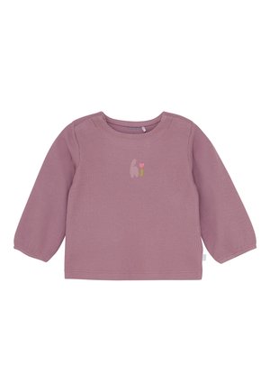 Langärmliges Kleinkinderhemd aus staubrosa geripptem Stoff mit kleinem "hi" und Herz-Graphic auf der Vorderseite in der Mitte.