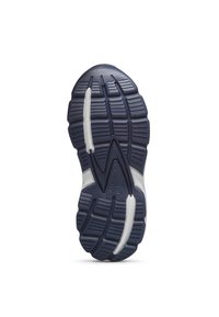 Suola di una scarpa sportiva blu navy e bianca con scanalature testurizzate e il nome del marchio "NATURINO" impresso al centro.
