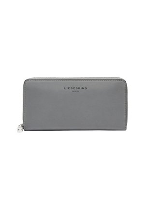 Gray leather wallet with a smooth texture, zipper closure, and embossed brand name "LIEBESKIND BERLIN" on the front.
