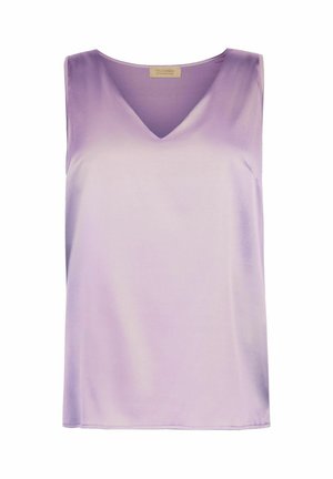 Top sans manches en satin lavande avec encolure en V et ourlet droit, de la collection Falconeri Beta.