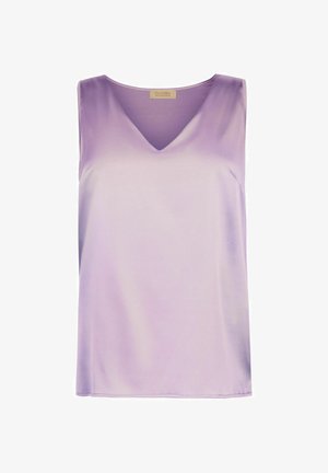 Top sans manches en satin lavande avec encolure en V et ourlet droit, de la collection Falconeri Beta.