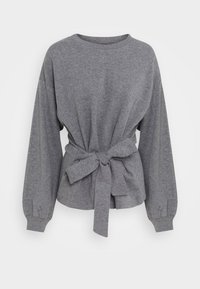Sweatshirt grigio realizzato in morbido tessuto, con scollatura rotonda, maniche lunghe e dettaglio in vita annodato per un look aderente.