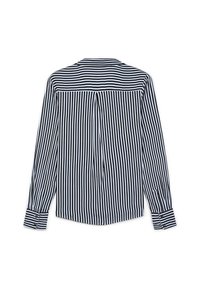Camicia a righe in bianco e nero, con maniche lunghe, design del yoke posteriore e polsini con bottone. Il tessuto è liscio con una vestibilità strutturata.