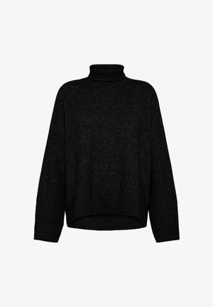 Black turtleneck sweater with a relaxed fit, long sleeves, and ribbed hem. Made from textured fabric, featuring a cropped design.