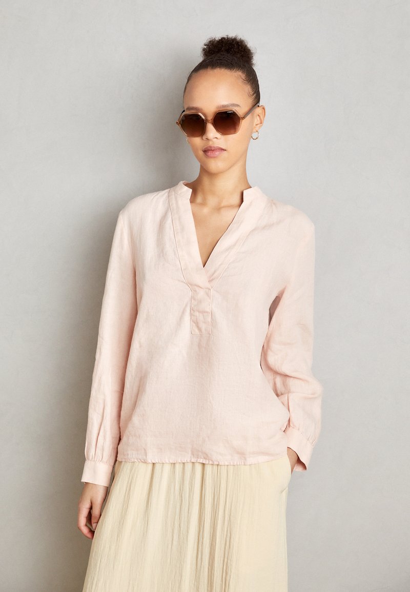 Marc O'Polo BLOUSE STAND UP COLLAR WITH V-NECK LONG SLEEVE - Tunika - dry rose