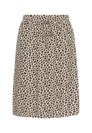 Lägg i en leopardmönstrad kjol i beige, med elastisk midja och dragsko. Tillverkad av lätt tyg med en mjuk textur.