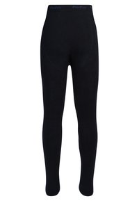 Svarte strikkede leggings med ribbestruktur, høy midje med subtil logo. Enkelt design, full lengde dekning.