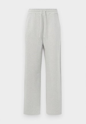Lichtgrijze joggingsbroek van een zachte katoenmix. Beschikt over een elastische tailleband met koord, zijzakken en een recht gesneden design.