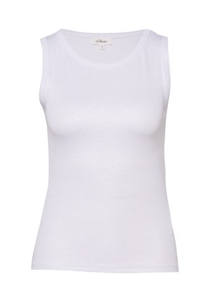 Top bianco senza maniche a coste con scollo rotondo ed etichetta s.Oliver sul colletto posteriore, taglia 36.