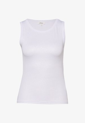 White sleeveless ribbed tank top with round neckline and s.Oliver label at the back collar, size 36.