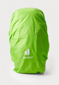 Green waterproof cover with a smooth texture, designed to fit a backpack. Features a white logo "deuter" near the bottom.