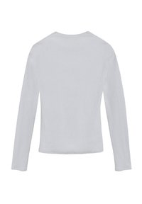 Top lungo grigio chiaro a maniche, realizzato in tessuto a costine. Presenta un collo rotondo e una silhouette aderente. Nessun logo o decorazione visibile.