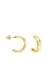 Guldörhängen med en vriden design. Den texturerade ytan ger dimension, med en polerad finish för glans. Stift ingår.