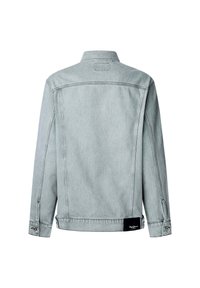 Lichtgrijze denim blazer met een klassieke snit, voorzien van een kraag, lange mouwen en knoopmanchetten. Inclusief een klein merklabel op de zoom.